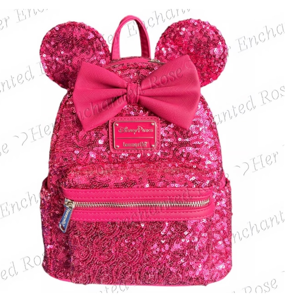 Loungefly Disney Parks Hot Pink Sequin Mini Backpack